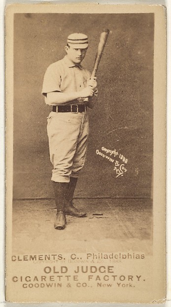 Goodwin & Company, John J. "Jack" Clements, Catcher, Philadelphia, from the Old Judge series (N172) for Old Judge Cigarettes