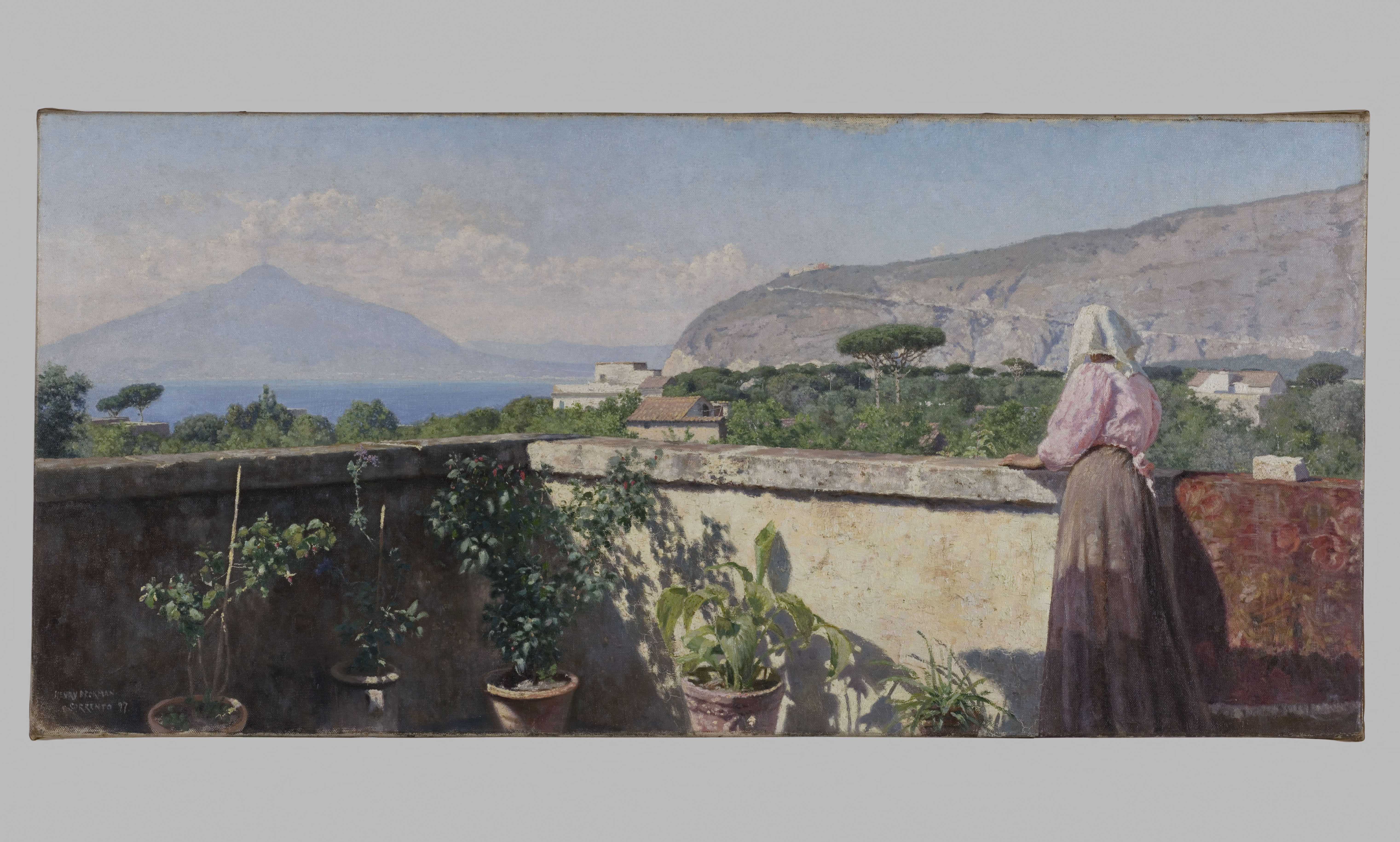 Henry Brokman, Femme sur la terrasse de l'hôtel Cocumella. Vue sur le Vésuve
