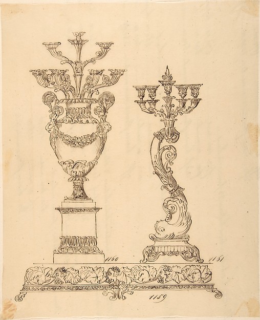 Anonymous, French, 19th century, Designs for Two Candelabras and a Pedestal