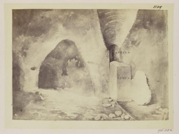 Parker, John Henry, Aqueducts - View of the Specus of a branch of the Aqua Virgo (?), in the Catacomb of S. Priscilla in the Via Salaria, the Specus half filled up with clay deposit.