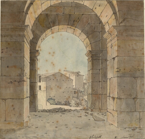 C.W. Eckersberg, Udsigt mod nord gennem en af buerne i Colosseums andet stokværk, Rom
