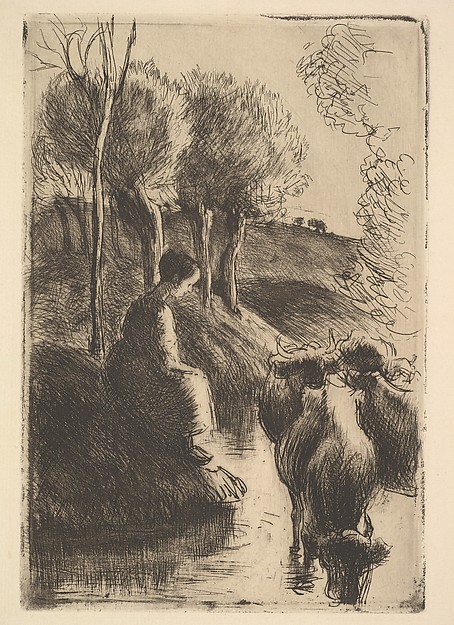 Camille Pissarro, Cowherd, at Water's Edge