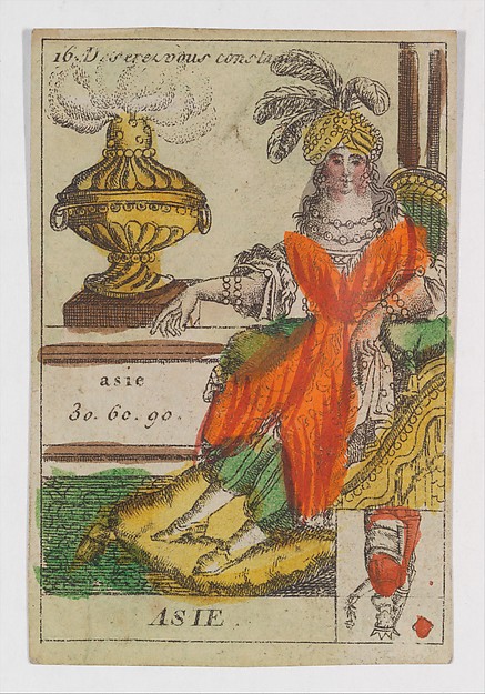 Anonymous, French, 18th century, Asie, from the playing cards (for quartets) "Costumes des Peuples Étrangers"