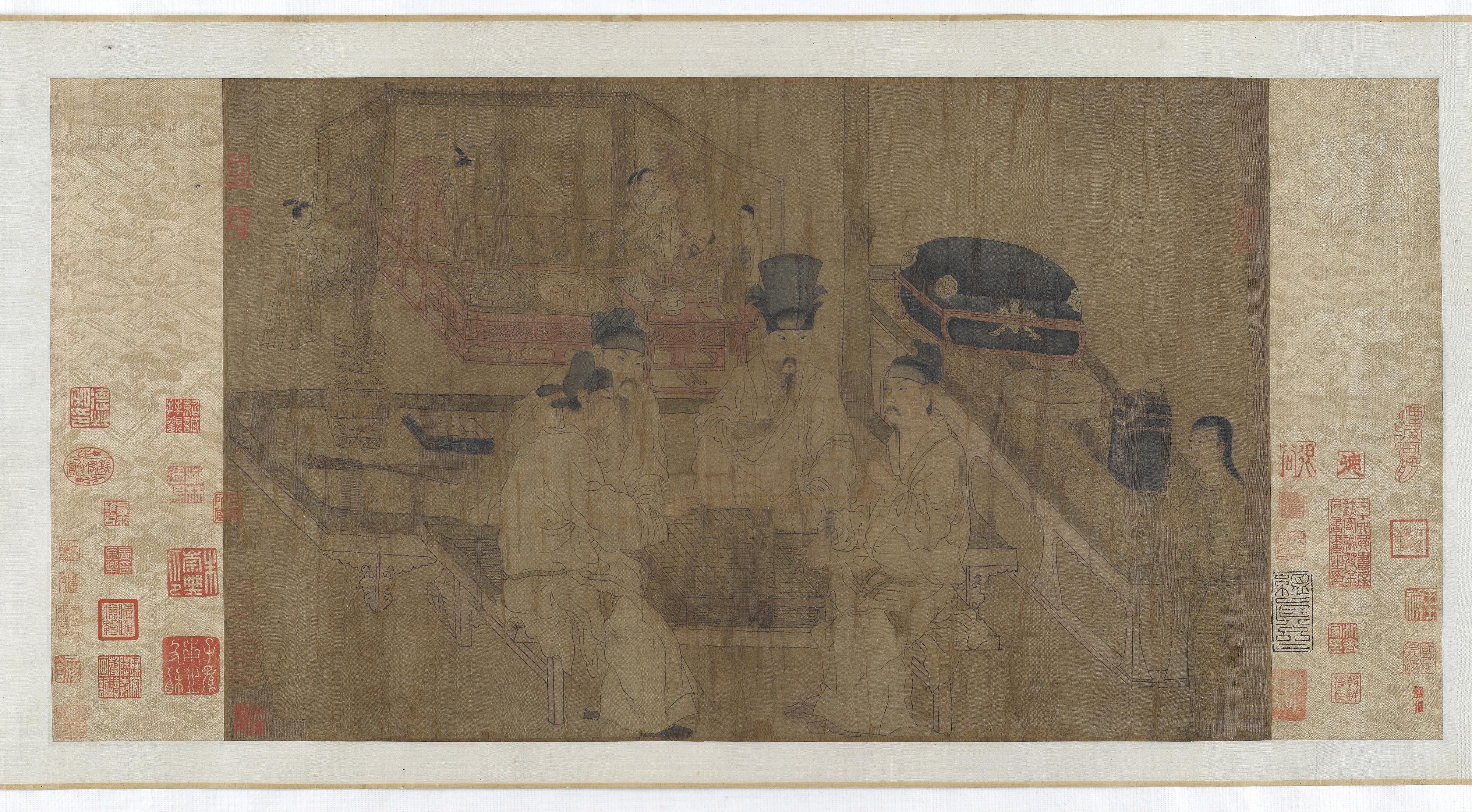 Formerly attributed to Zhou Wenju, The double screen: Emperor Li Jing watching his brothers play weiqi 重屏圖
