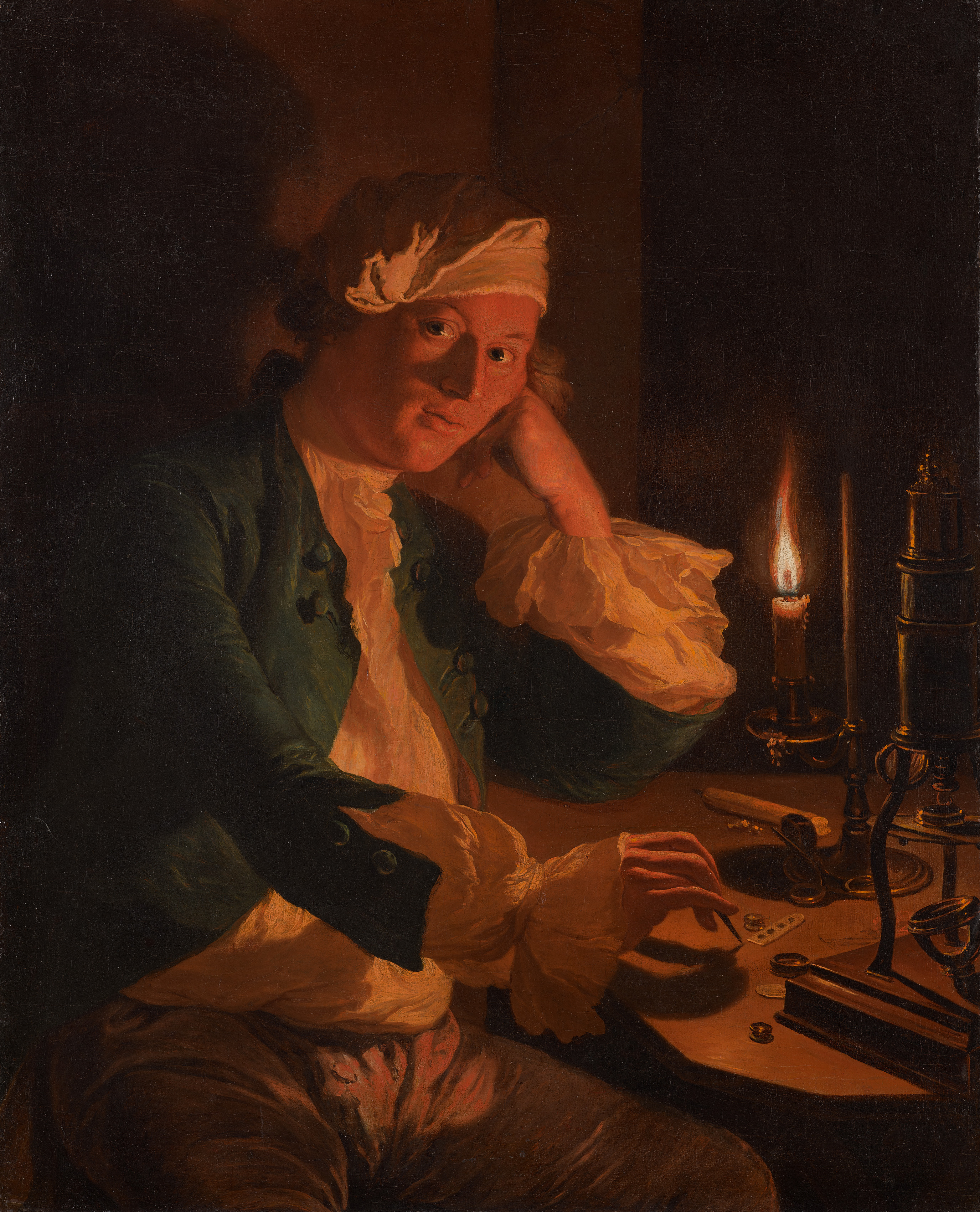 Anna Dorothea Therbusch, A Scientist Seated at a Desk by Candlelight