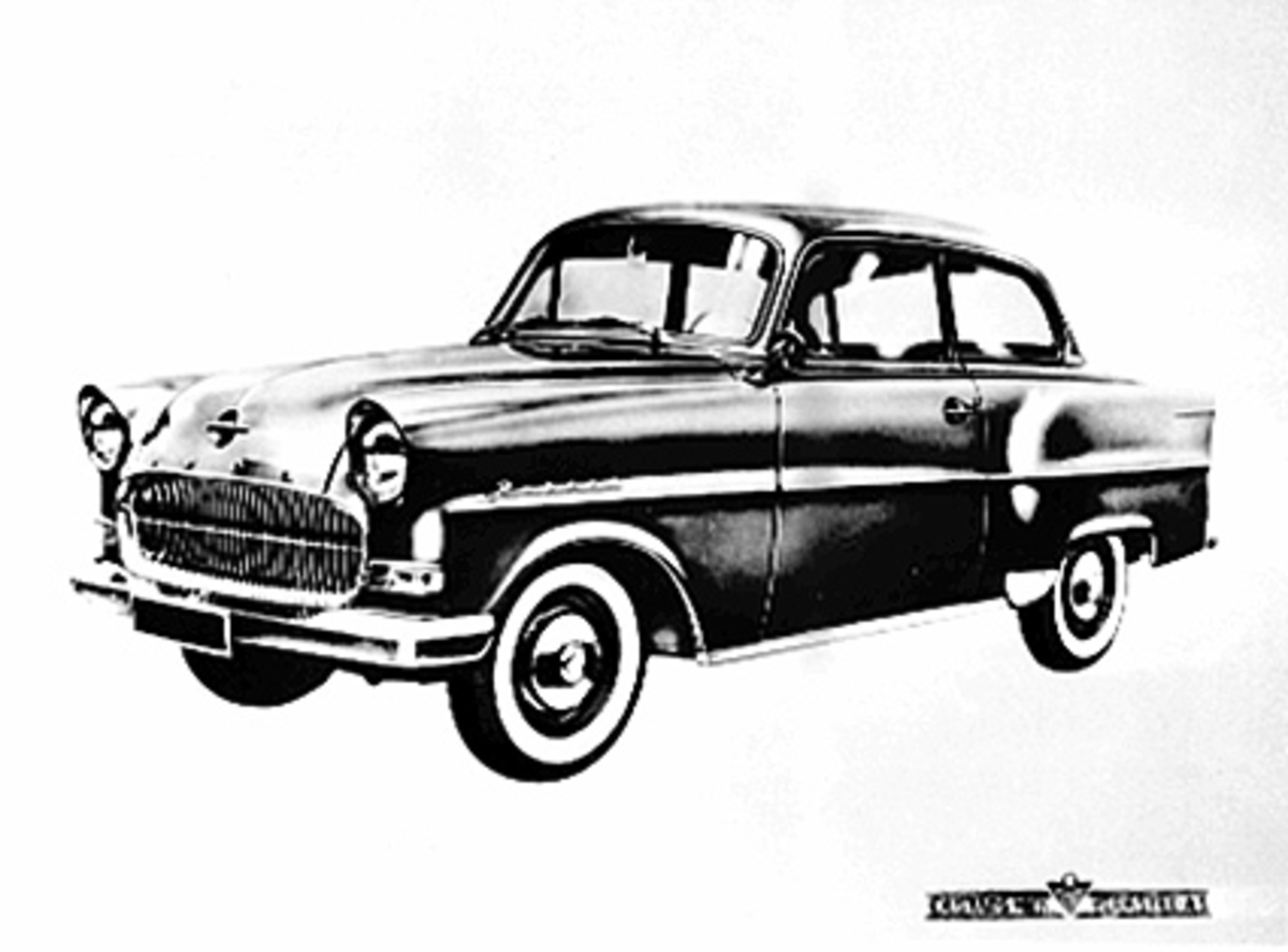 Anno Domkirkeodden, REKLAMEFOTO AV OPEL REKORD 1957 MODELL, BIL, OUSTAD MEK. VERKSTED A/S