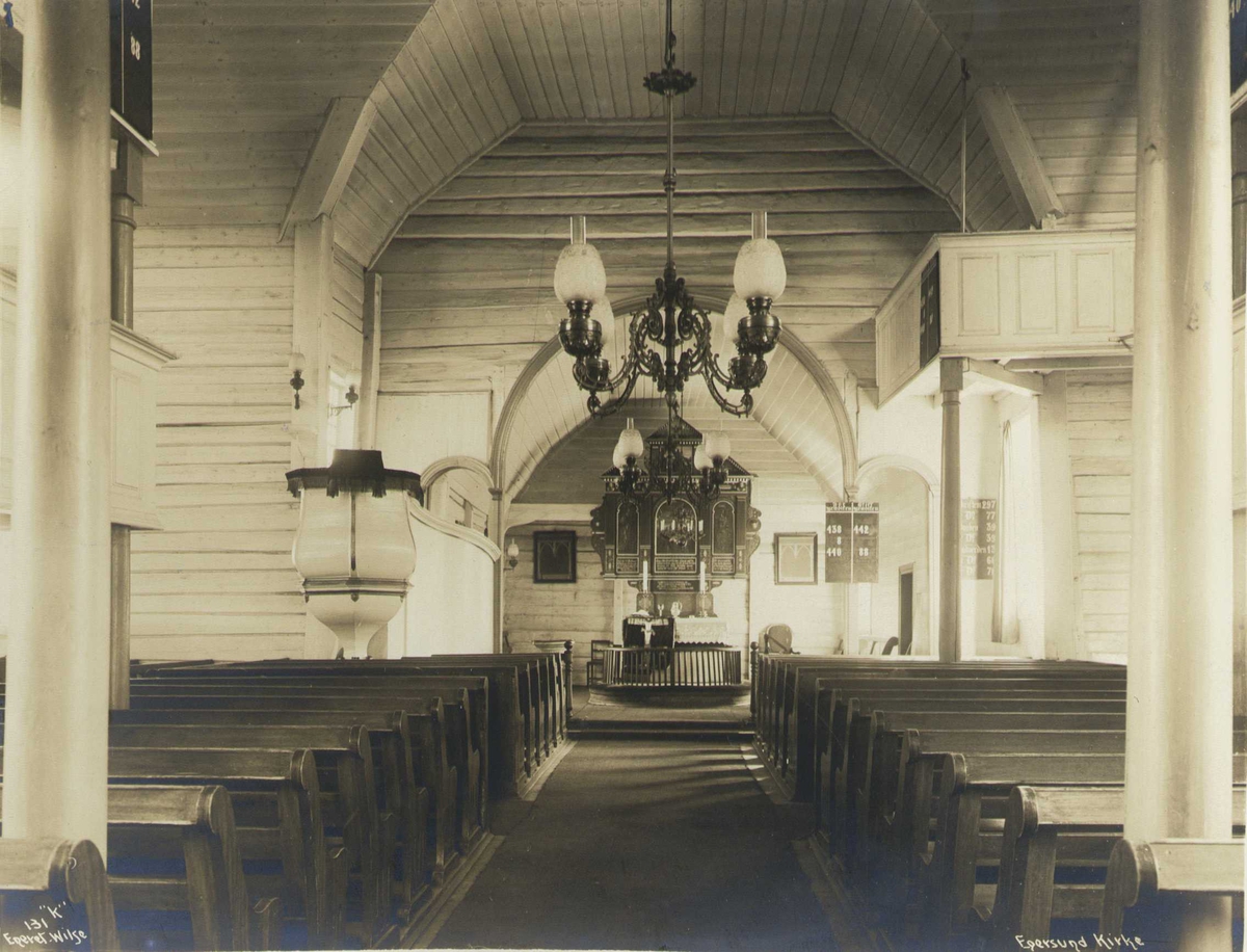 Anders Beer Wilse, Interiør mot alteret, Egersund kirke, Eigersund, Rogaland. Fotografert 1912.
