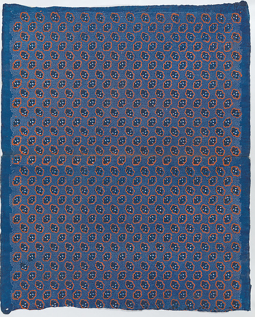 Anonymous, Blue sheet with two borders with a white floral and lace pattern
