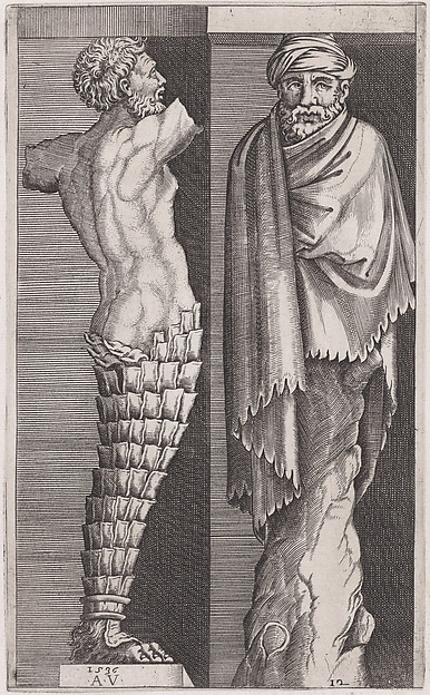Agostino Veneziano (Agostino dei Musi), Two Men, from "The Hermae"