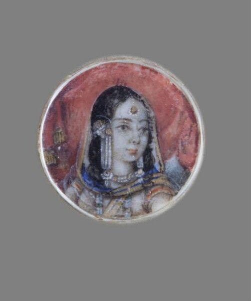 Unknown, One of twelve tiny paintings depicting Mughal emperors, Afghan and Sikh nobles, and Mughal ladies.