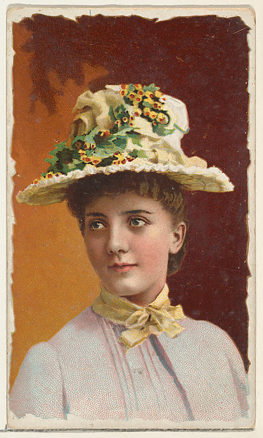 W. Duke, Sons & Co., Actress wearing hat with yellow blossoms, from Stars of the Stage, First Series (N129) issued by W. Duke, Sons & Co. to promote Honest Long Cut Tobacco