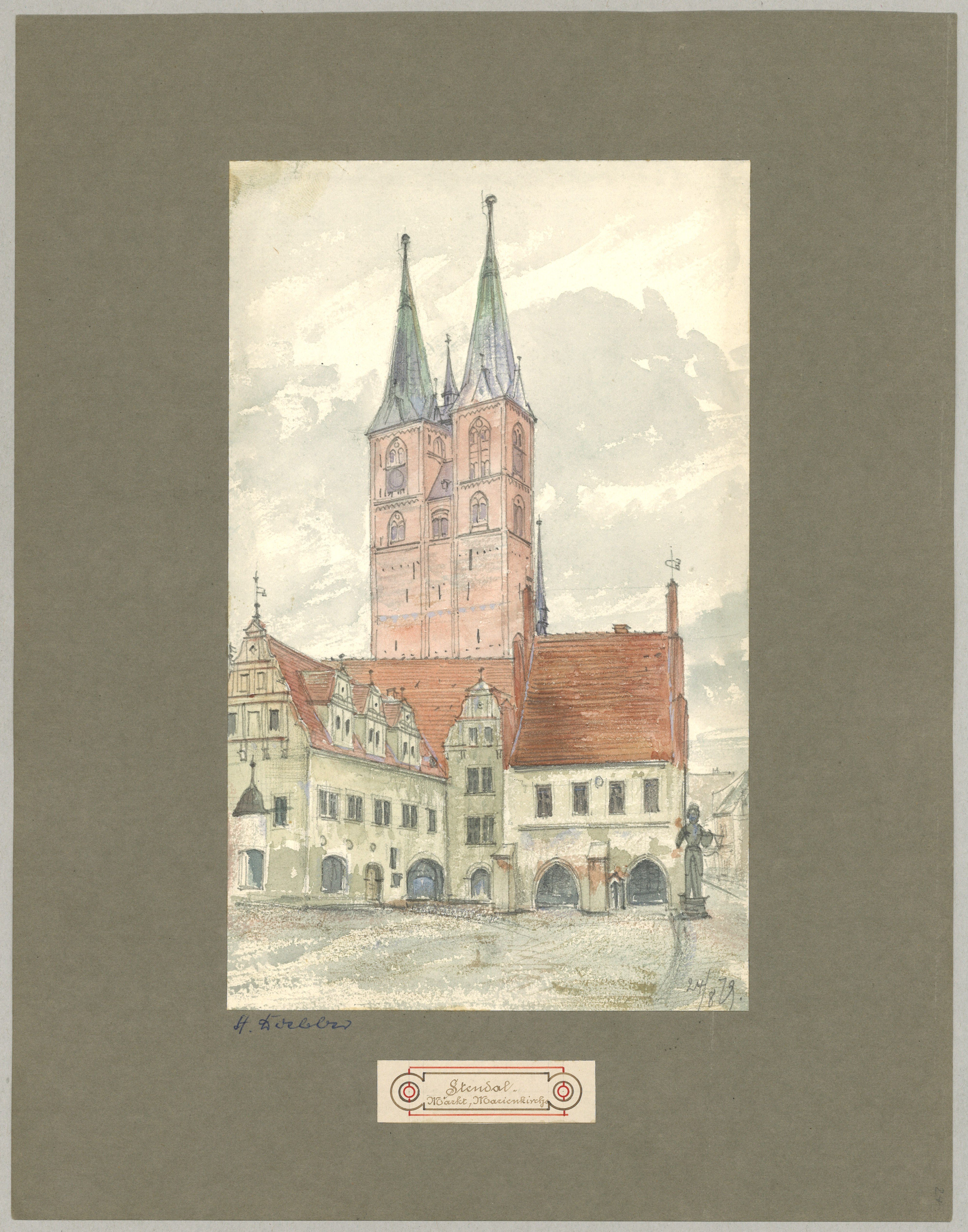 Adolph Doebber, Stendal: Markt mit Marienkirche von Südwesten