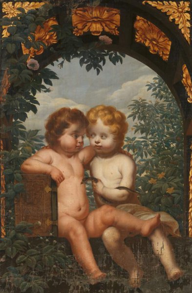 anonymous, Christian Allegory with two Children with a Bible and Snake
