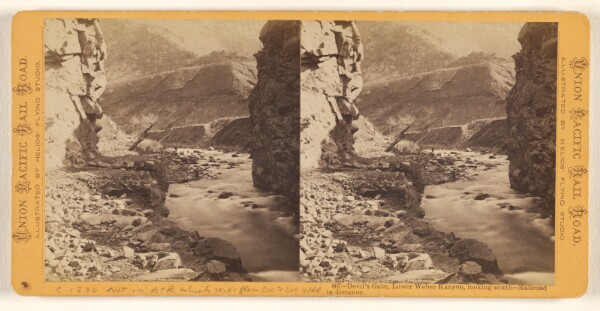 Eadweard J. Muybridge, Devil's Gate, Lower Weber Kanyon [sic], looking south - Railroad in distance.