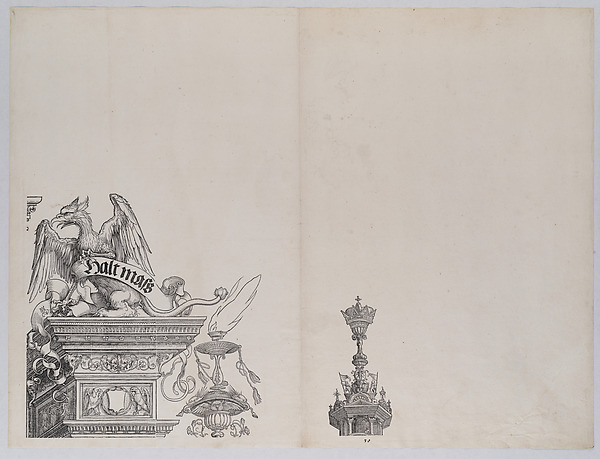 Albrecht Dürer, The Ornaments Atop the Right Portal, from the Arch of Honor, proof, dated 1515, printed 1517-18