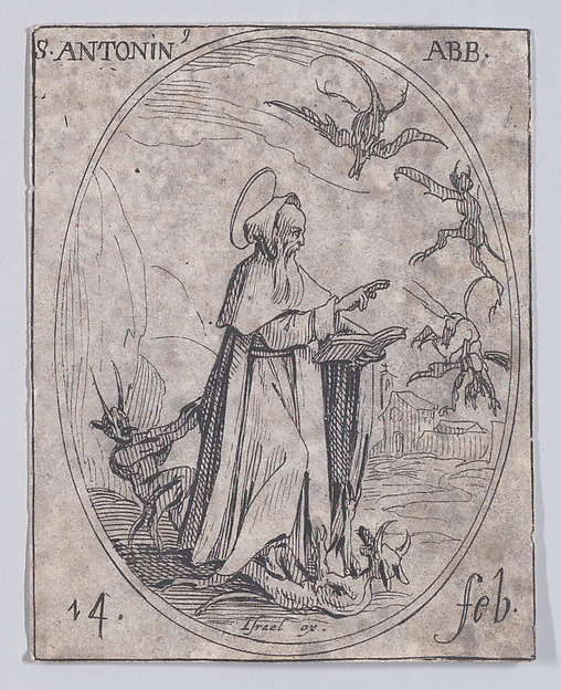 Jacques Callot, S. Antonin, abbé (St. Anthony, Abbot), February 14th, from "Les Images De Tous Les Saincts et Saintes de L'Année" (Images of All of the Saints and Religious Events of the Year)