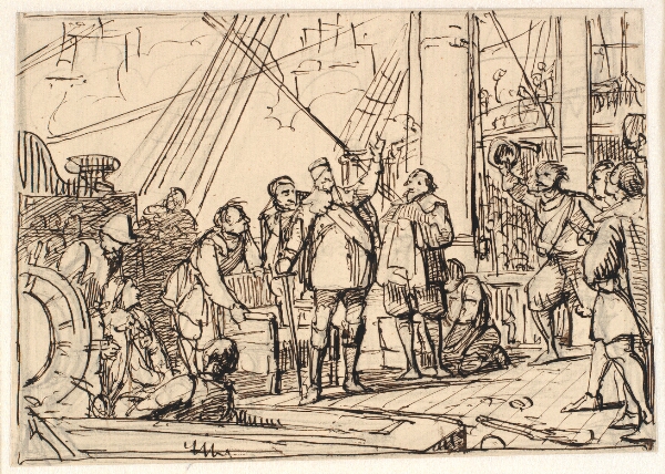 Wilhelm Marstrand, Udkast til maleriet i Chr. IV's kapel i Roskilde "Chr. 4. på Trefoldigheden"