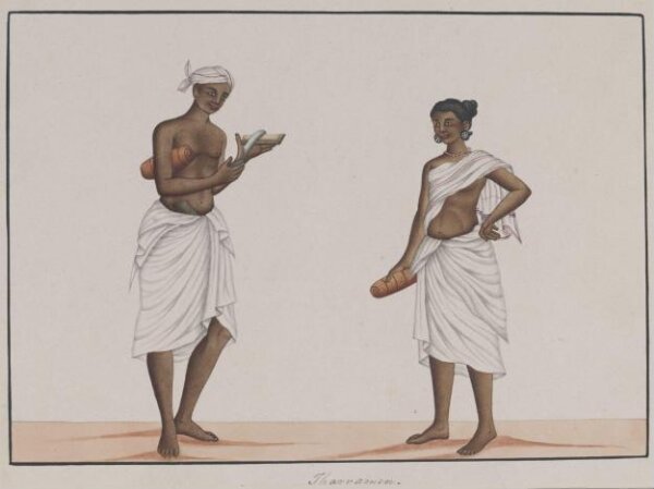 Unknown, A man and woman carrying rolled mats