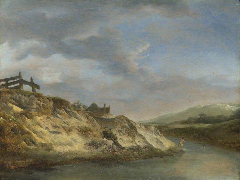 Philips Wouwerman, A Stream in the Dunes, with Two Bathers