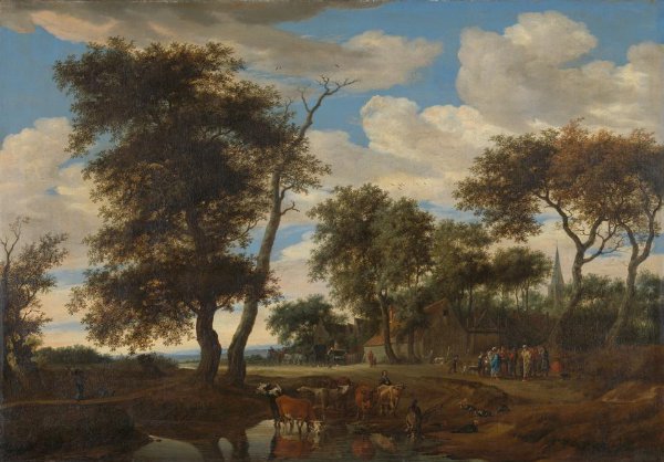 Salomon van Ruysdael, Village View with Romani and Other Figures