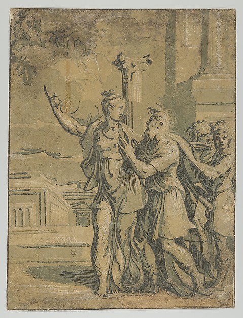 Anonymous, Italian, 16th century, The Tirburtine Sibyl telling the Emperor Augustus of the coming in Christ, after Parmigianino