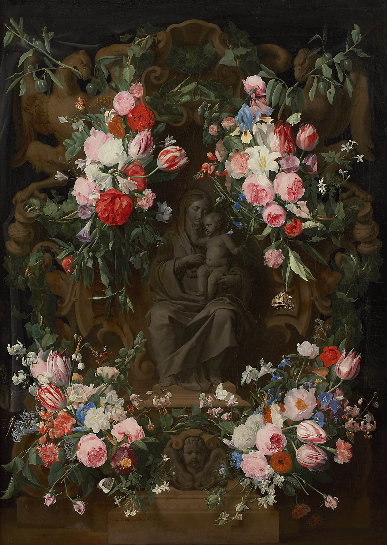 Erasmus Quellinus II, Seated Maria in a Flower Garland