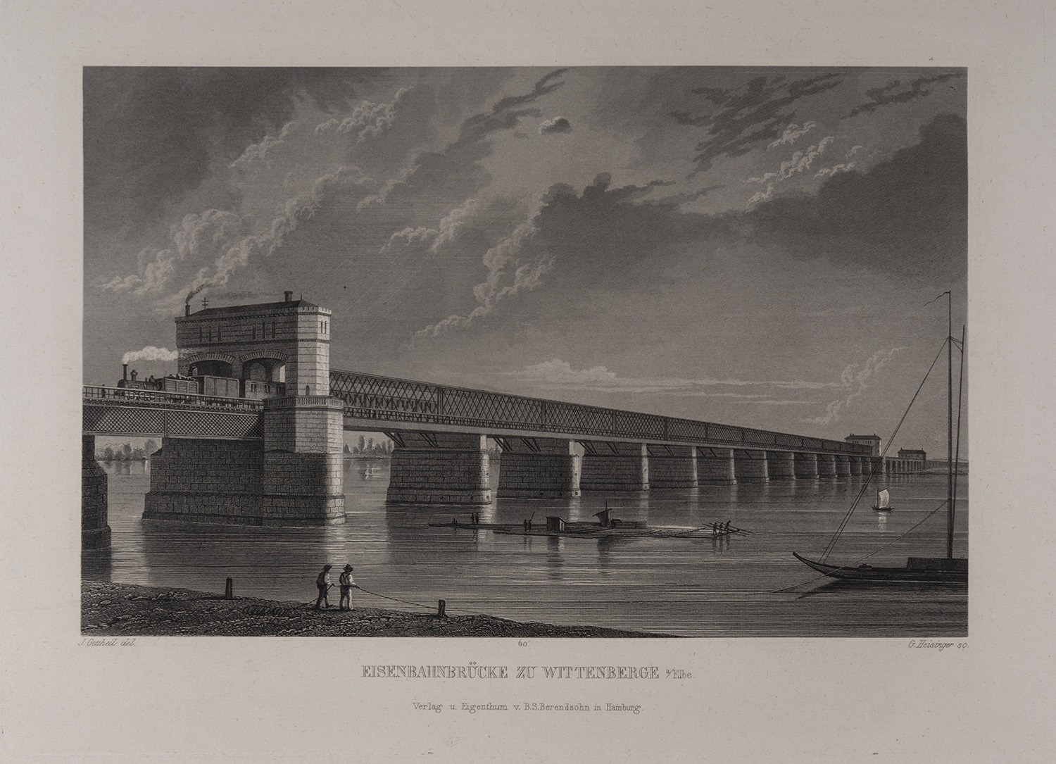 B. S. Berendsohn (Hamburg), Wittenberge: Eisenbahnbrücke über die Elbe (Brandenburgisches Album, Blatt 60)