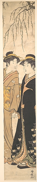 Torii Kiyonaga, Two Tall Young Women Walking Hand in Hand