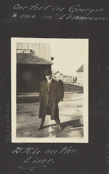 Unknown, [View of Man Straddling Georgia-Tennessee State Border Line]