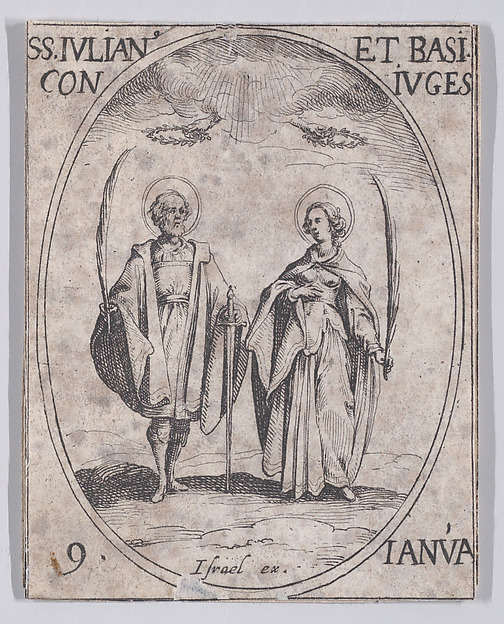 Jacques Callot, S. Julien et Ste. Basilesse (St. Julian and St. Basilissa), January 9th, from "Les Images De Tous Les Saincts et Saintes de L'Année" (Images of All of the Saints and Feast Days of the Year)