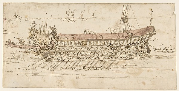 Francesco Guardi, The Bucintoro Moving to the Left (recto); The Bucintoro Moving to the Right (verso)