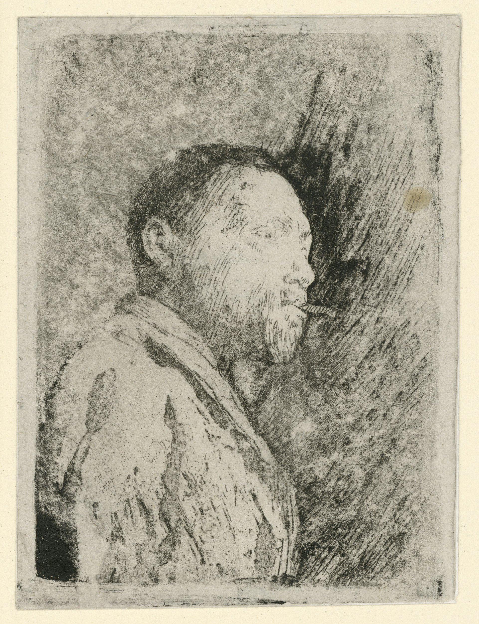 Käthe Kollwitz, Bildnis des Malers Kopfstein (Technischer Versuch nach einer Lithographie von Otto Greiner aus dem Jahr 1890)