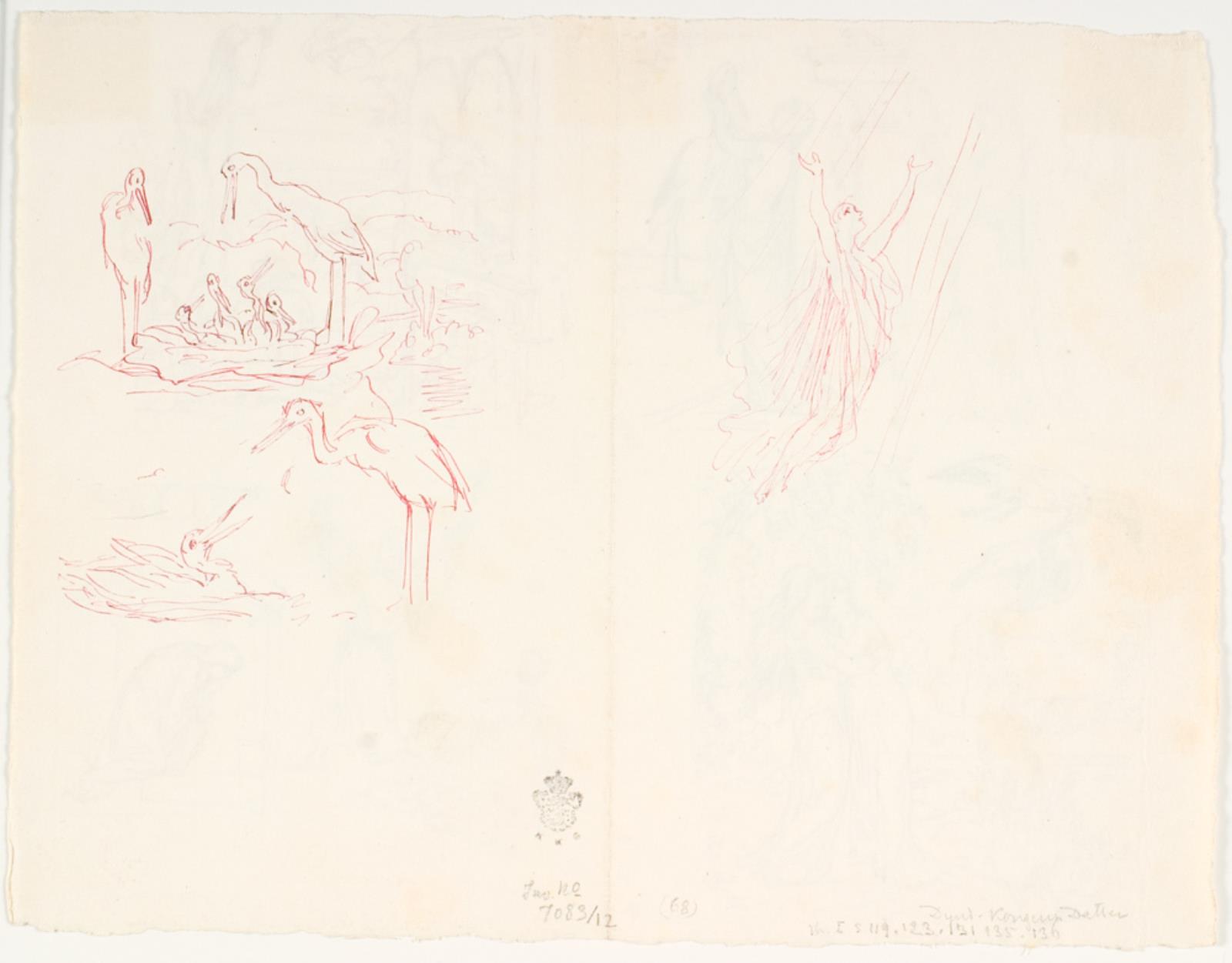 Lorenz Frølich, To illustrationsudkast til H.C. Andersen, "Dynd-Kongens Datter"