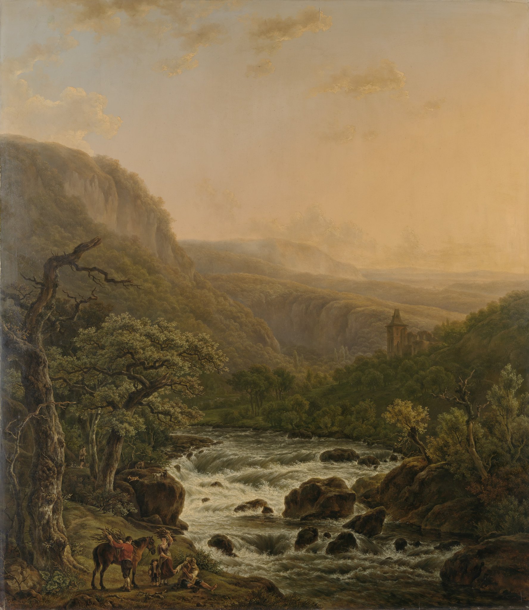 Henri Van Assche, River in the Ardennes at Sunset