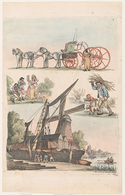 Thomas Rowlandson, Plate 9, Outlines of Figures, Landscapes and Cattle...for the Use of Learners