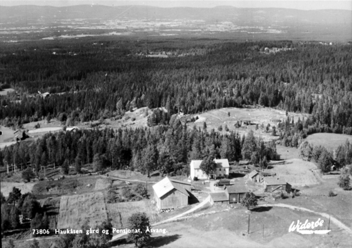 Widerøes Flyveselskap A/S, FLYFOTO HAUKÅSEN GARD OG PENSJONAT, ÅSVANG, POSTKORTNEGATIV
