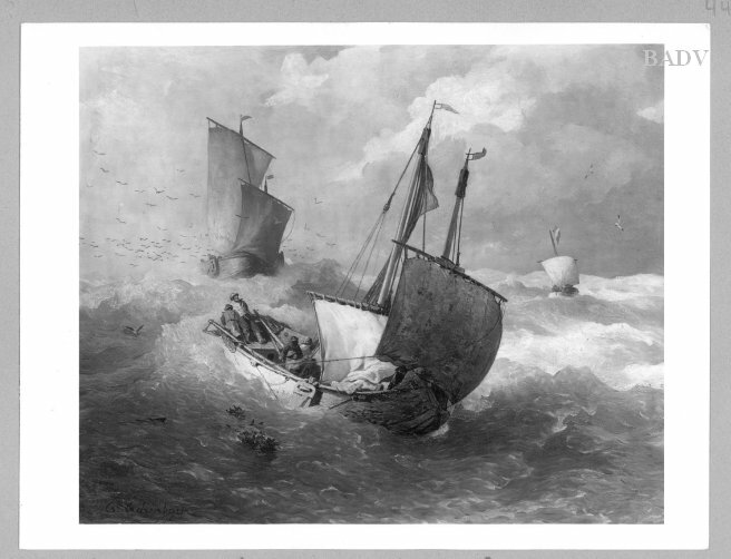 Andreas Achenbach, stormy sea with sailing-boats