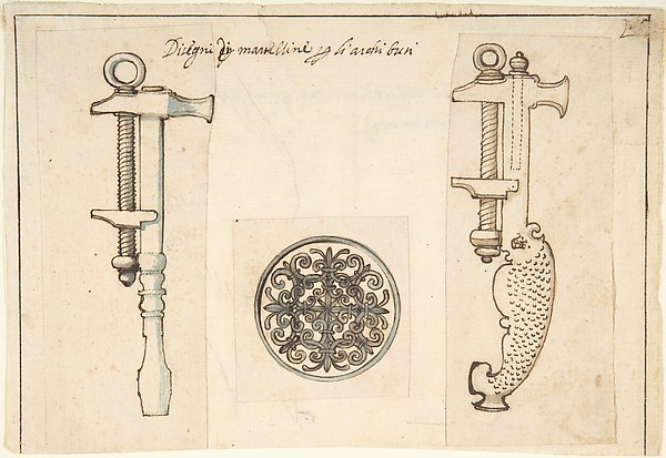 Anonymous, Italian, 16th century, Design for Tools Relating to the Maintenance of Fire Arms