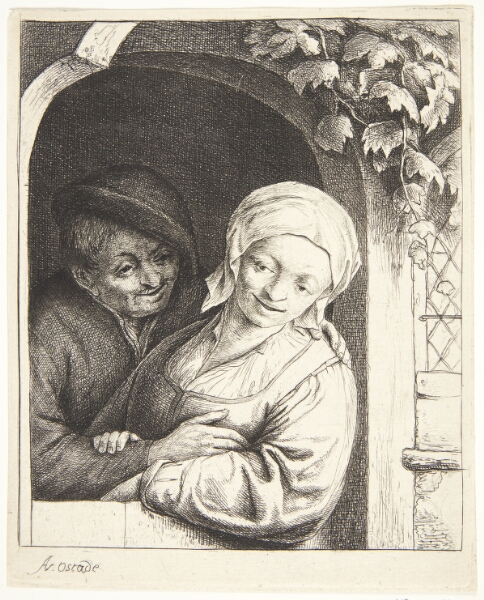 Adriaen van Ostade, Mand, der omfavner en bondepige i en døråbning