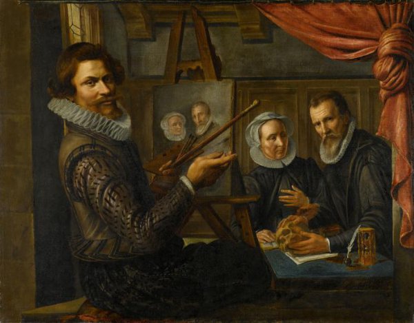 Herman van Vollenhoven, The Painter in his Studio Painting the Portrait of a Married Couple