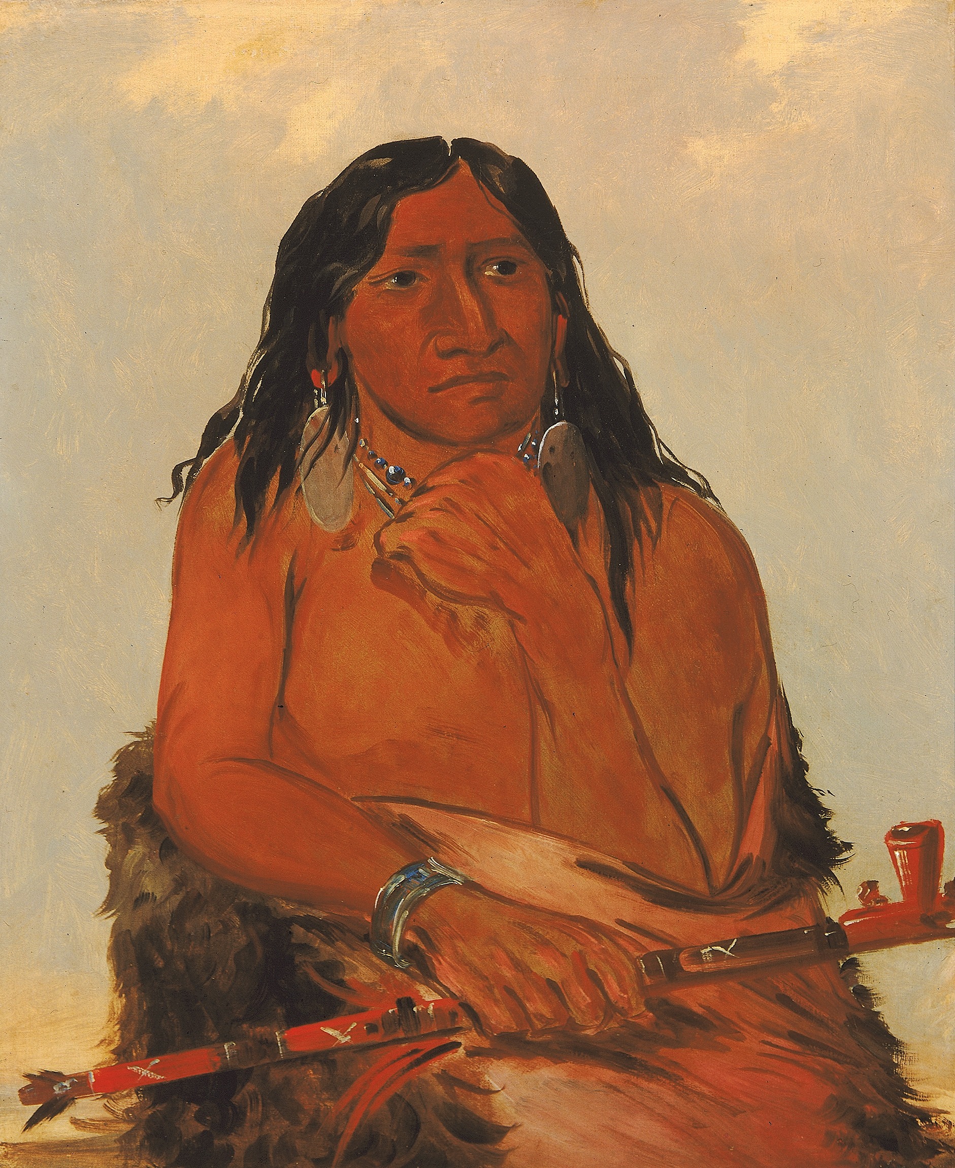 George Catlin, Is-sa-wáh-tám-ah, Wolf Tied with Hair, a Chief