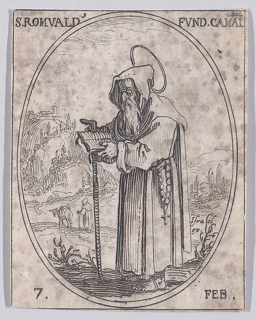 Jacques Callot, S. Romuald, Fondateur des Camaldules (St. Romuald, Founder of the Camaldolese Order), February 7th, from "Les Images De Tous Les Saincts et Saintes de L'Année" (Images of All of the Saints and Feast Days of the Year)