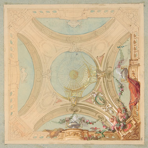 Jules-Edmond-Charles Lachaise, Design for a ceiling with garland bearing putti