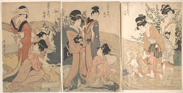 Kitagawa Utamaro, Women and Children on the Banks of a Stream
