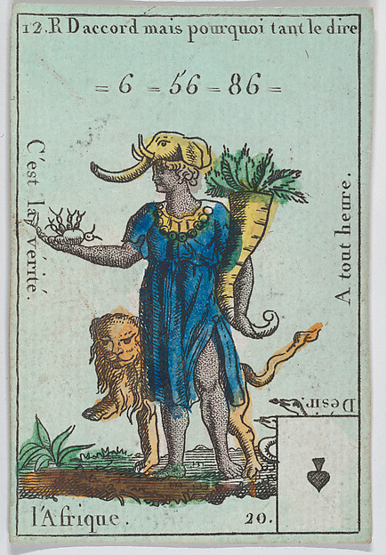 Anonymous, French, 18th century, L'Afrique from playing cards "Jeu d'Or"