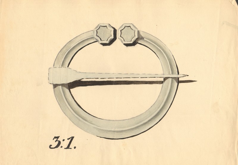 Unknown artist, Herbert Juckum. Drawings of archaeological artefacts. horse iron brooch