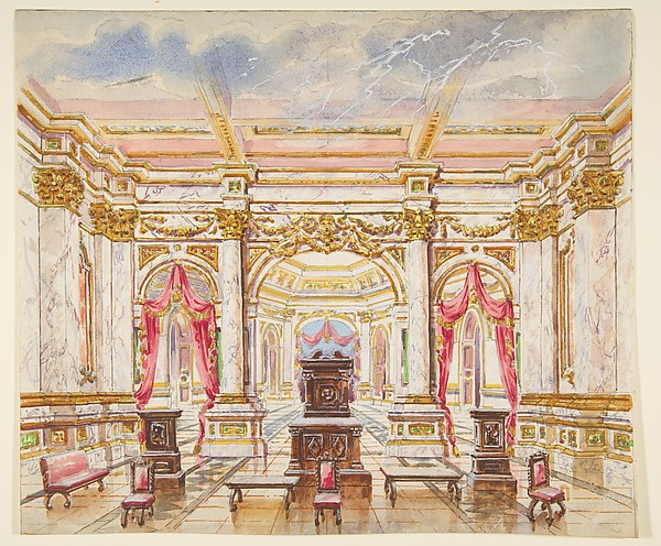 Anonymous, French, 19th century, Interior with Marble and Gilt Decor