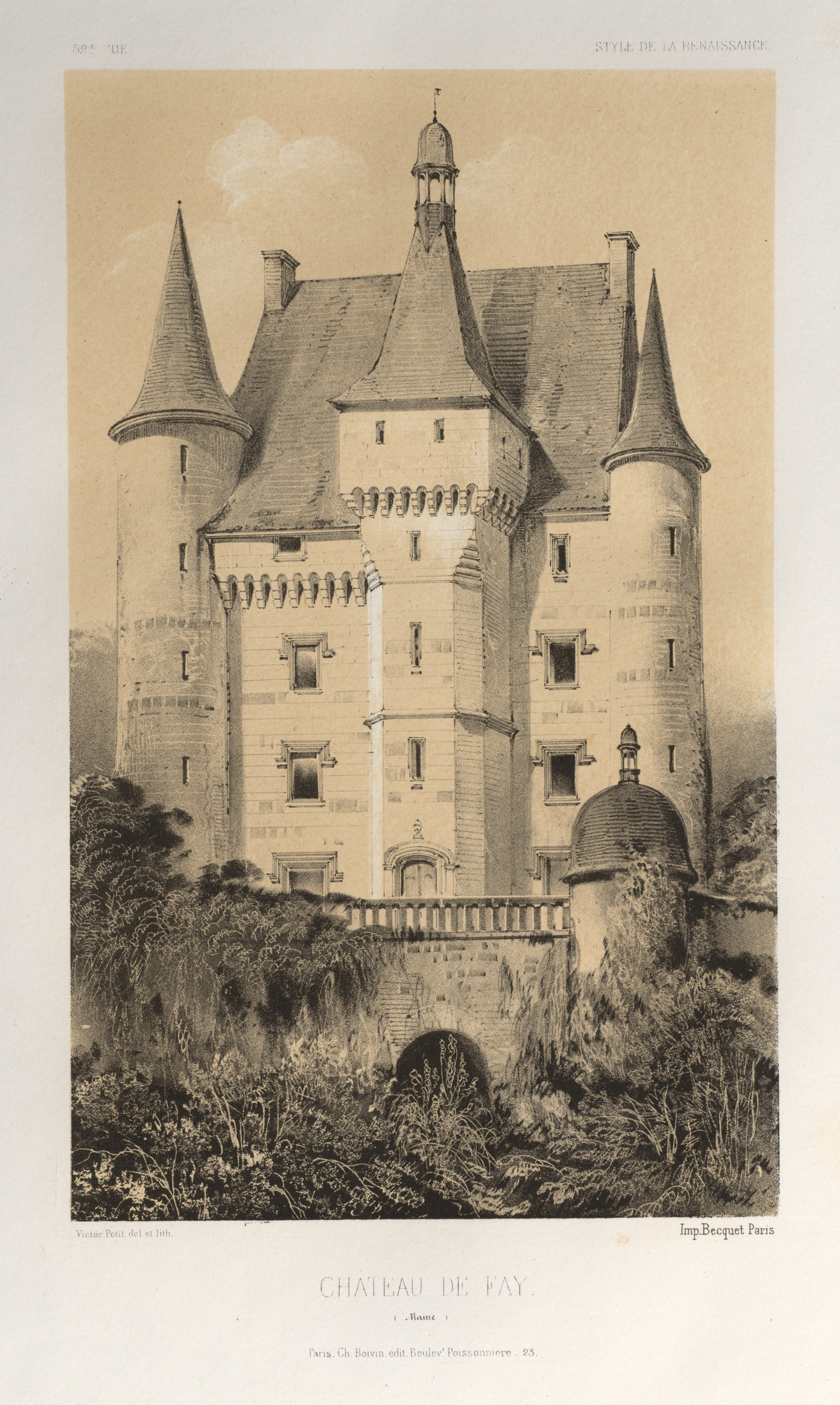 Victor Petit, Architecture Pittoresque ou Monuments des XVeme. Et XVIeme. Siecles: Chateaux de France des XV et XVI Siecles: Pl. 52, Château De Fay (Maine)