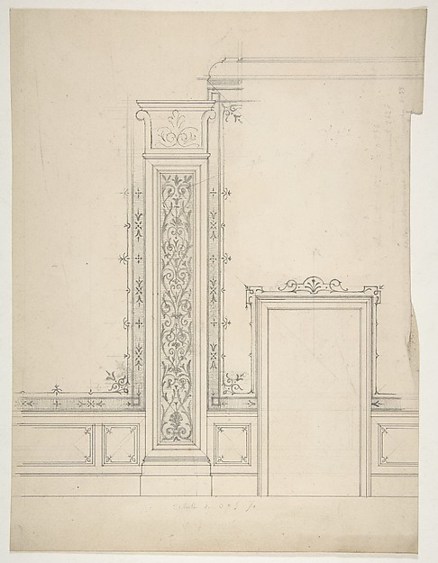 Jules-Edmond-Charles Lachaise, Elevation of a room with designs for the decoration of walls and wainscot