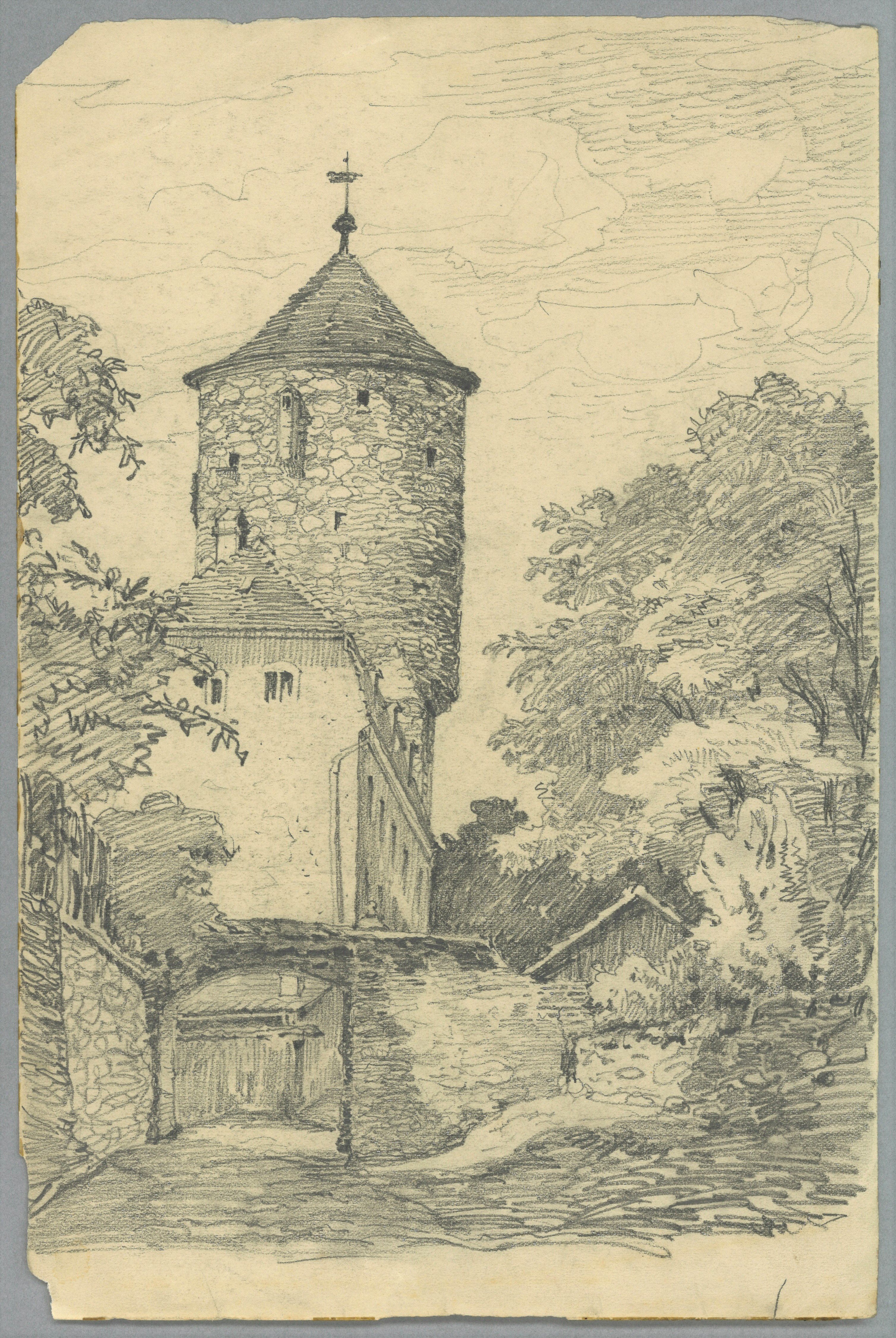Otto Stiehl, Unidentifizierter Ort: Herrenhaus mit Burgturm